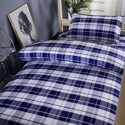 Blue and white checked bed sheets and quilt sets, three-piece sets for junior high and high school student dormitories, single bedding and quilt sets, six-piece sets