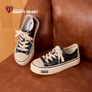 
Charles Heart Black Sneakers Women's 2026 Spring New Thick Sole Increased Versatile Retro Sports Canvas Shoes