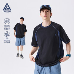 Lazy Day Outdoor Moisture-Absorbing and Quick-Drying Sports T-Shirt for Men in Summer, Lightweight, Casual, Loose, Spliced, Contrasting Color Short-Sleeved