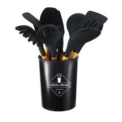 Silicone kitchen utensil set wooden handle spatula spoon cooking 12-piece set kitchen high temperature resistant household cooking non-stick