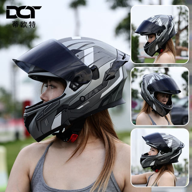 DOT Tiot motorcycle helmet 808 rear face helmet double lens full helmet men and women anti-fog motorcycle helmet 3C certification