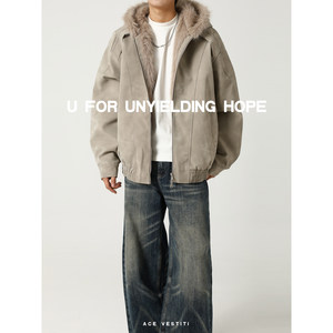 
ACE VESTITI cleanfit mountain carved fur collar jacket for men and women loose couple hooded cotton coat