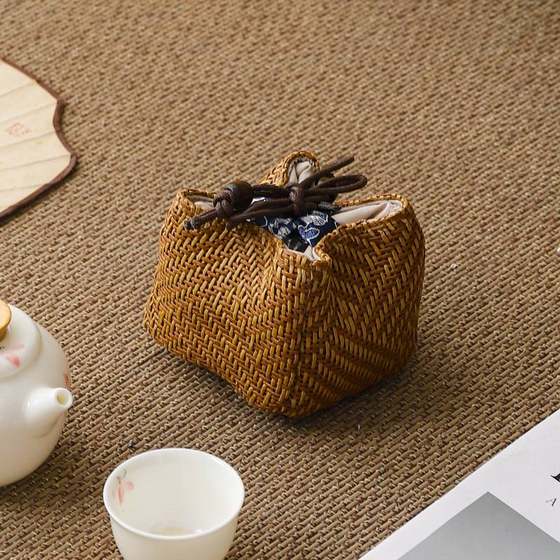 
Travel tea set storage bag portable large capacity outing carrying bag woven pattern thickened Chinese style outdoor storage bag