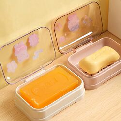 Creative Soap Dish with Lid, Drainable, Portable, Suitable for Student Dormitory, Bathroom, Home Use, with Flip-Top Lid