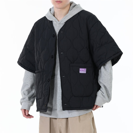 
American casual lightweight down cotton vest men's collarless mid-sleeve cotton vest waistcoat trendy home couple style vest