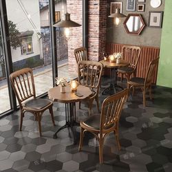 American retro cafe solid wood tables and chairs tavern western restaurant rattan dining chairs dessert bakery small round table combination