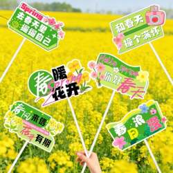 Spring Outing in the Rapeseed Fields, Outdoor Camping, Picnic, Photo Props, Park Grassland Hand-Held Sign Props