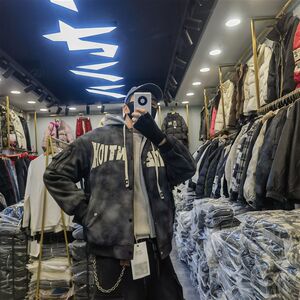 
Autumn and winter teenagers fake two-piece hooded jacket men's velvet thickened jacket cotton coat halo-dyed letter couple top