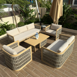 Outdoor Rattan Sofa Set Designer Style Waterproof and Sun-Resistant for Guesthouses, Courtyards, Gardens, and Villas, High-End Outdoor Furniture