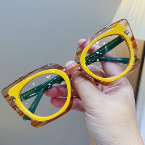 
Fashionable and personalized two-color plate thick frame myopia glasses frame for men and women with large frame and big face with anti-blue light discoloration and flat light