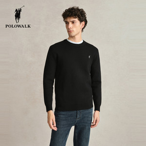 
POLOWALK men's round neck sweater autumn and winter solid color all-match lamb velvet bottoming sweater for men