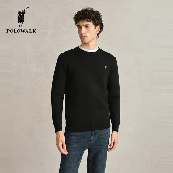 
POLOWALK men's round neck sweater autumn and winter solid color all-match lamb velvet bottoming sweater for men