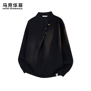 
Mark Huafei sweater men's new trendy brand American retro texture irregular button heavy silhouette sweater