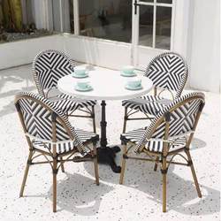 Outdoor rattan table and chair combination, retro French cafe courtyard garden, open-air B&B balcony rattan chair