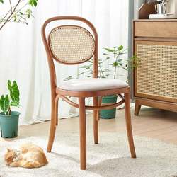 Nordic rattan chair solid wood home restaurant cafe commercial secondhand chair soft package designer backrest dining chair
