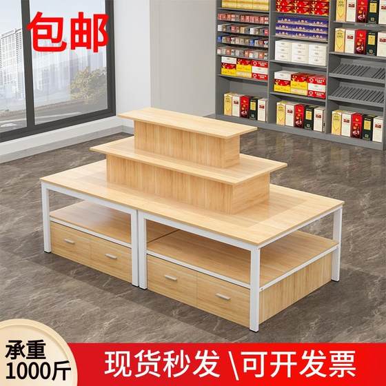
Supermarket island display cabinet cosmetics and shoes display rack stationery shelf mother and baby store Duotou display rack flow table