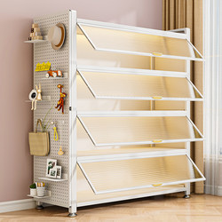 Household Steel Bookcase Storage Cabinet with Door, Dustproof Children's Bookshelf, Living Room Floor-Standing Multi-Layer Integrated Display Storage Cabinet