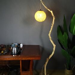 Chinese Zen teahouse chandelier, atmosphere lamp, wall lamp, tree branch hanging lamp, hand-woven lamp, retro round rattan ball and sesame ball lamp