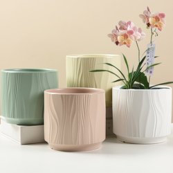 Ceramic Flower Pot, Matte, Simple, for Home Use, with Tray, Large and Medium Size, Corrugated, ins Styles, Suitable for Hanging Orchids, Succulents, and Spider Plants