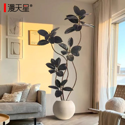 Artificial Green Plant Black Rubber Tree Indoor Living Room Large Potted Plant High-End Light Luxury Simulated Fake Tree Plant Decoration
