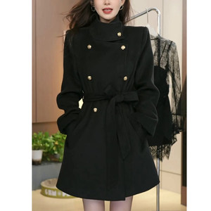
2025 new autumn and winter style light and mature style lace-up slim woolen windbreaker coat for women mid-length woolen coat