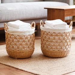 Simple Rattan-Like Storage Basket for Home Use, Bedroom Dirty Clothes Basket, Organizing Basket, Large Capacity Dirty Clothes Hamper, Balcony Laundry Basket