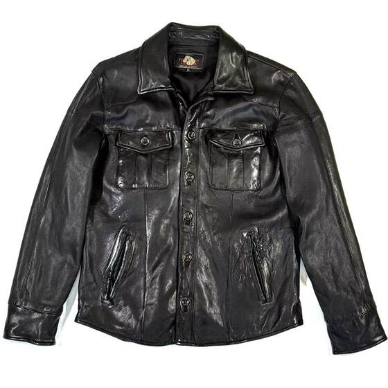 
Washed shirt. Men's spring and autumn first-layer uncoated water-dyed classic distressed slim American short leather jacket