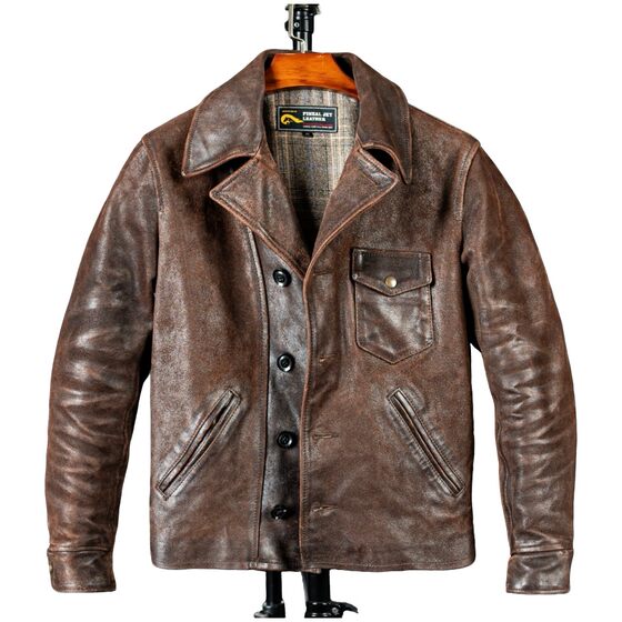 
Suede horsehide bear. New men's spring, autumn and early winter classic retro distressed all-match lapel short leather jacket