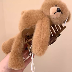Cute Cartoon Teddy Bear Plush Hair Clip 2026 Autumn and Winter New Style Shark Clip Playful Girly Hair Accessory for the Back of the Head