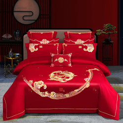 New wedding bedding four-piece set bright red cotton embroidered quilt cover sheet style wedding bedding