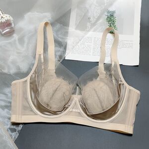 
Gathering Crystal Cup Soft Steel Ring Thin Girls Underwear Big Breast Reduction Slimming Secondary Breast Anti-Sagging S Lace Bra 333