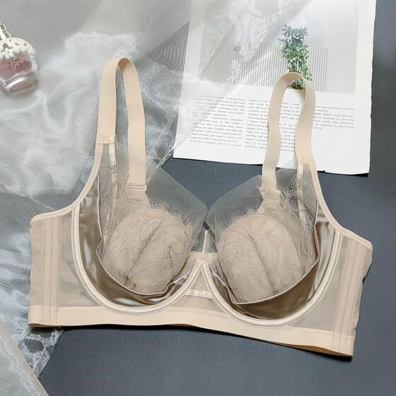 
Gathering Crystal Cup Soft Steel Ring Thin Girls Underwear Big Breast Reduction Slimming Secondary Breast Anti-Sagging S Lace Bra 333