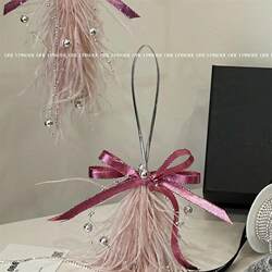 Popular Feather Luxury Car Hanging Decoration, High-End Car Pendant, Chanel-Style Rearview Mirror Decoration