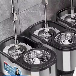 A Complete Set of Stainless Steel Rotating Mop Bucket, a Floor Cleaning Tool That Spins and Dries in One, Hands-Free Lazy Mop