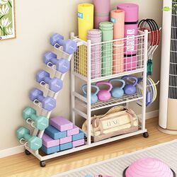 Sports and fitness equipment storage home yoga mat storage basket ball storage kettlebell foam roller dumbbell rack