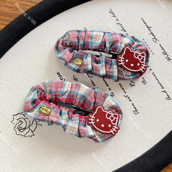 New Plaid Kitty Cat Hair Clip, Sweet and Cute, Girly Style, Versatile Side Clip for Bangs, Hair Accessory