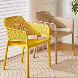 Outdoor open-air plastic chair Nordic simple hollow chair cafe stacking chair outdoor stacking armrest dining chair