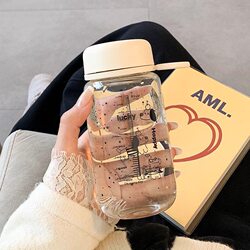 Gnmk Glass Cup with Scale Lines, High Temperature Resistant, for Milk, Specially Designed for Students, High Appearance Value, 2025 New Model Water Cup