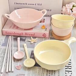 Ins Cream-Style Minimalist Ceramic Tableware Set for Home Use, High Aesthetic Value Underglaze Color Soup Bowl, Rice Bowl, Multi-Piece Dinnerware Set