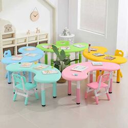 Children's moon table and chair set baby game painting table home plastic game table kindergarten arc crescent table
