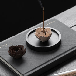 Jingdezhen Intangible Cultural Heritage Hand-Made Ceramic Flower Chinese Zen Incense Holder Tray Coarse Pottery Ornament Lotus-Shaped Small Incense Burner