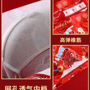 
Zodiac Year Underwear Men's Pure Cotton 2024 Year of the Dragon Boys Boxer Briefs Big Red Wedding Men's Autumn and Winter Shorts