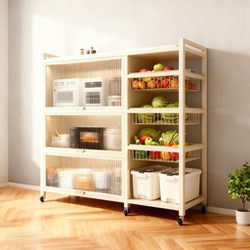 Kitchen Multifunctional Storage Rack Microwave Oven Storage Shelf Floor-Standing Household New Model Vegetable Basket Cabinet Integrated Large Rack