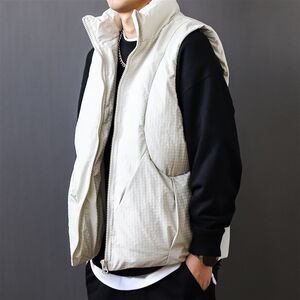
Autumn and winter stand-up collar 2024 large size Japanese American retro male and female couple loose casual cotton jacket vest vest off-white