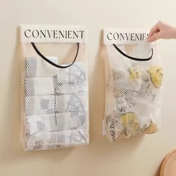 Wall-Mounted Kitchen Garbage Bag Storage Organizer, Large Capacity Storage Bag for Plastic Bags, Magic Tape Mesh Bag