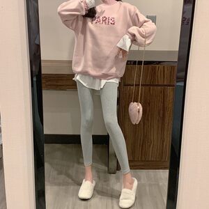 Pregnant women's thread leggings Wear Korean version of spring fashion drawing solid color small foot tight pants trousers
