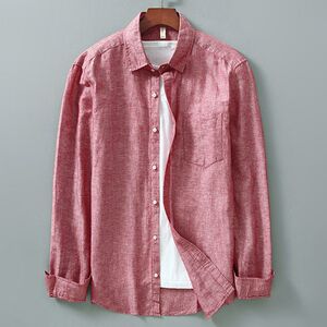 Ice silk linen shirt men's long-sleeved summer thin loose men's casual cotton linen tops linen men's shirt trendy