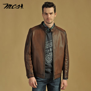 
MCS men's clothing originates from Marlboro autumn leather jacket retro fit stand collar classic sheepskin jacket jacket for men