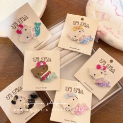 Little Girl's Sweet Cartoon Kt Cat Hair Clip, Cute Pearl Mermaid Tail Bb Clip, Leather Side Fringe Hair Clip