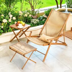 Sichuan and Chongqing Outdoor Lounge Chair Rattan Chair Three-Piece Set Leisure Balcony Open-Air Nordic Courtyard Folding Chair Small Tea Table and Chairs Waterproof